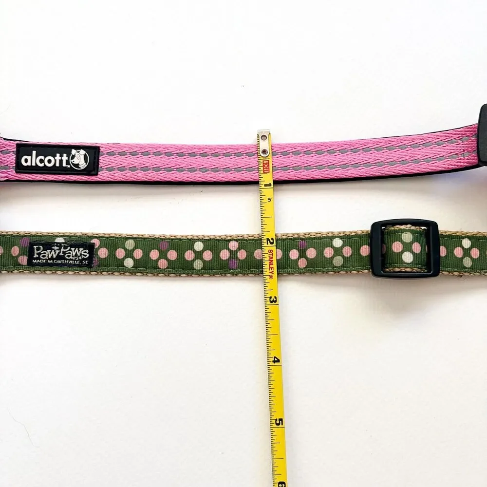 Dog Collars Lot of 2 Girl Adjustable Small Medium Reflective Stripes Polka Dots